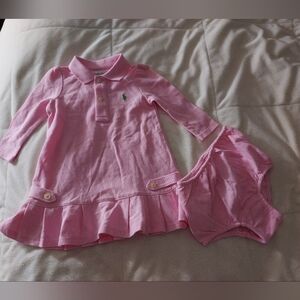 NWT RALPH LAUREN Baby Girl 9 M Pink Pleated Pony Polo Dress & Matching Bloomer